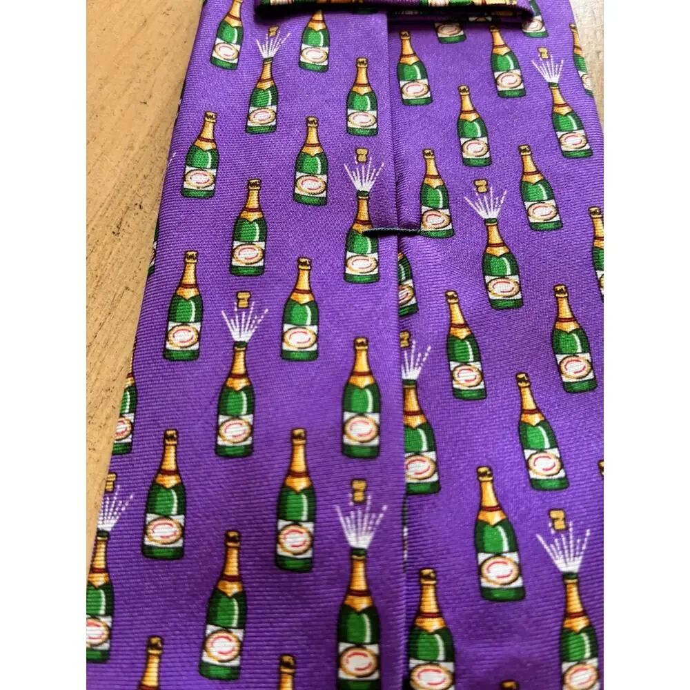 VTG Ralph Lauren Purple Champagne Bottle Necktie 100% Silk Novelty Tie